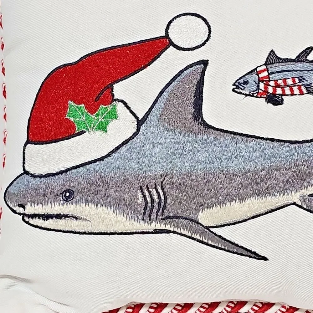Pier 1 Imports Decorative Christmas Pillow Sharkmas Santa Shark Embroidered Fish
